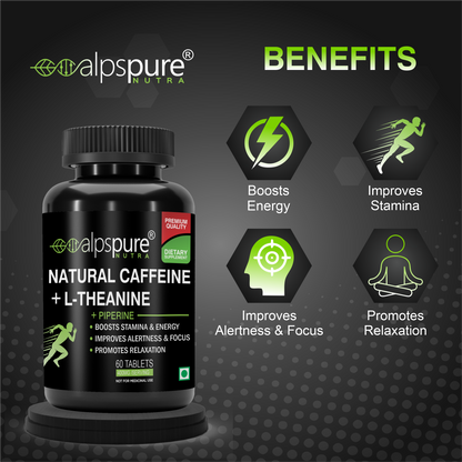 Natural Caffeine Plus L-Theanine With Piperine | 60 Tablets