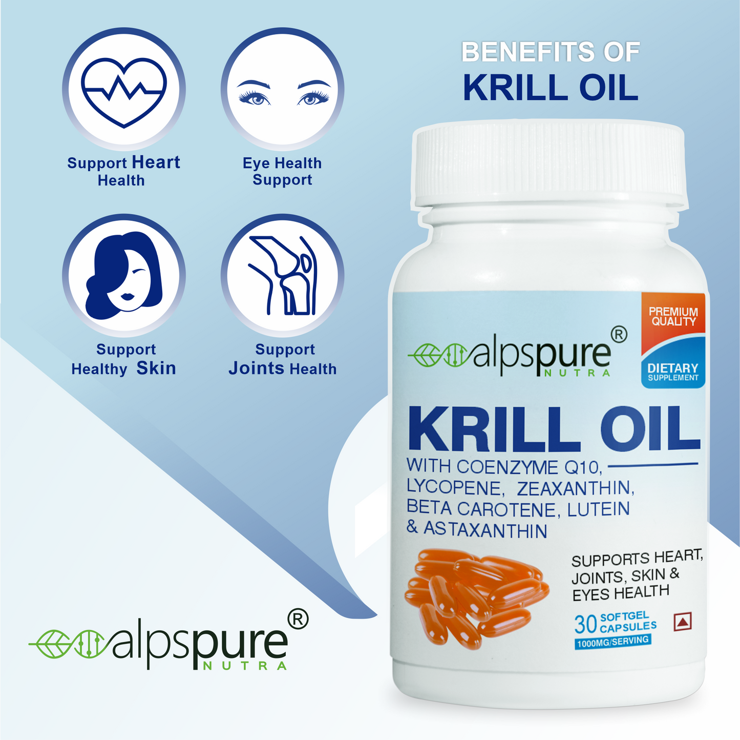 Krill Oil 1000 mg Softgel Capsules Supports Heart, Joints, Skin & Eyes Health