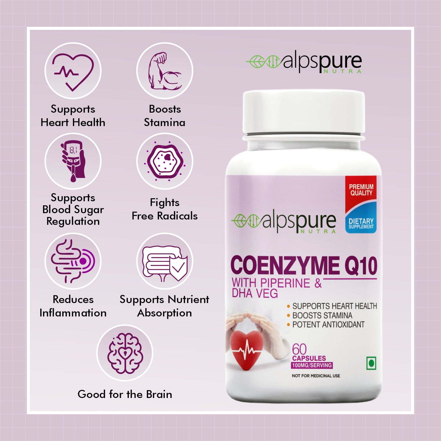 Coenzyme Q10 100mg High Absorption with Piperine & DHA Veg  - Alpspure Nutra