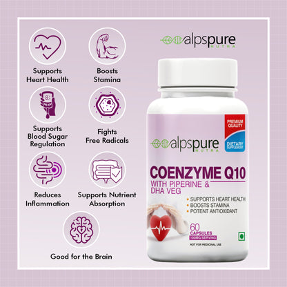 Coenzyme Q10 100mg High Absorption with Piperine & DHA Veg  - Alpspure Nutra